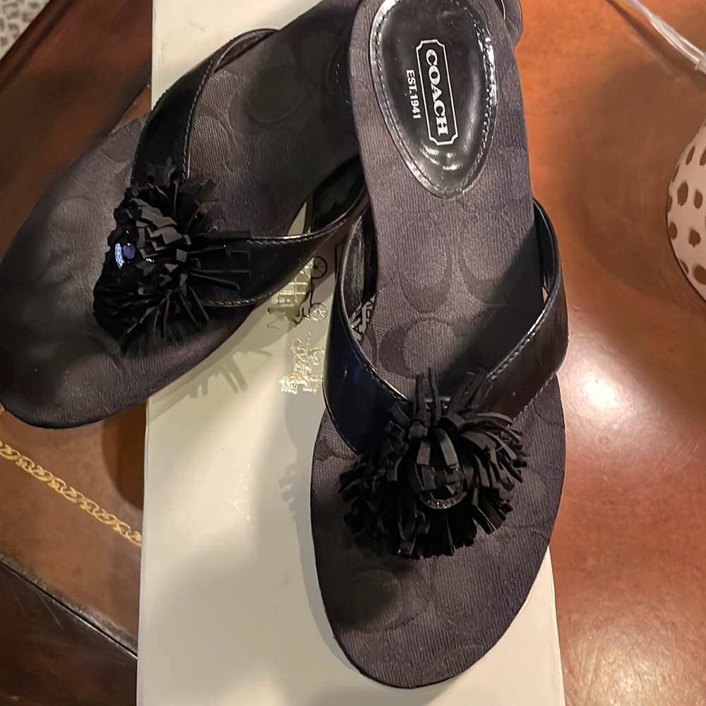 Coach black patent sandal with decoration in size 8.5